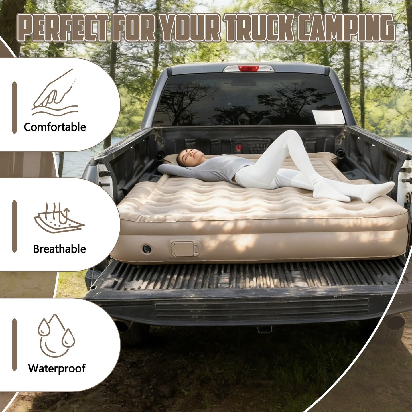 Afurkuot Truck Bed Air Mattress 6-6.5 FT Full Size, Built-in Air Pump, Inflatable Pillow, Inflatable Pickup Trucks Bed Mattress for F-150 Outdoor Camping Truck Pickup Tent Road Trip