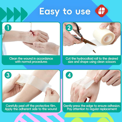 LIFARA Hydrocolloid Roll - Self-Adhesive Waterproof Bandages for Wound Care | 2in x 16ft, Ultra Absorbent