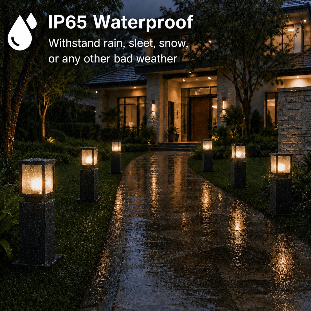 Outdoor Landscape Path Light Modern Black Waterproof Bollard Light Outside Housing Pathway Light Aluminum Walkway Lighting Hardwired E26 Sideway Post Pole Lighting Patio Porch Exterior Lawn Floor Lamp