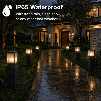 Outdoor Landscape Path Light Modern Black Waterproof Bollard Light Outside Housing Pathway Light Aluminum Walkway Lighting Hardwired E26 Sideway Post Pole Lighting Patio Porch Exterior Lawn Floor Lamp