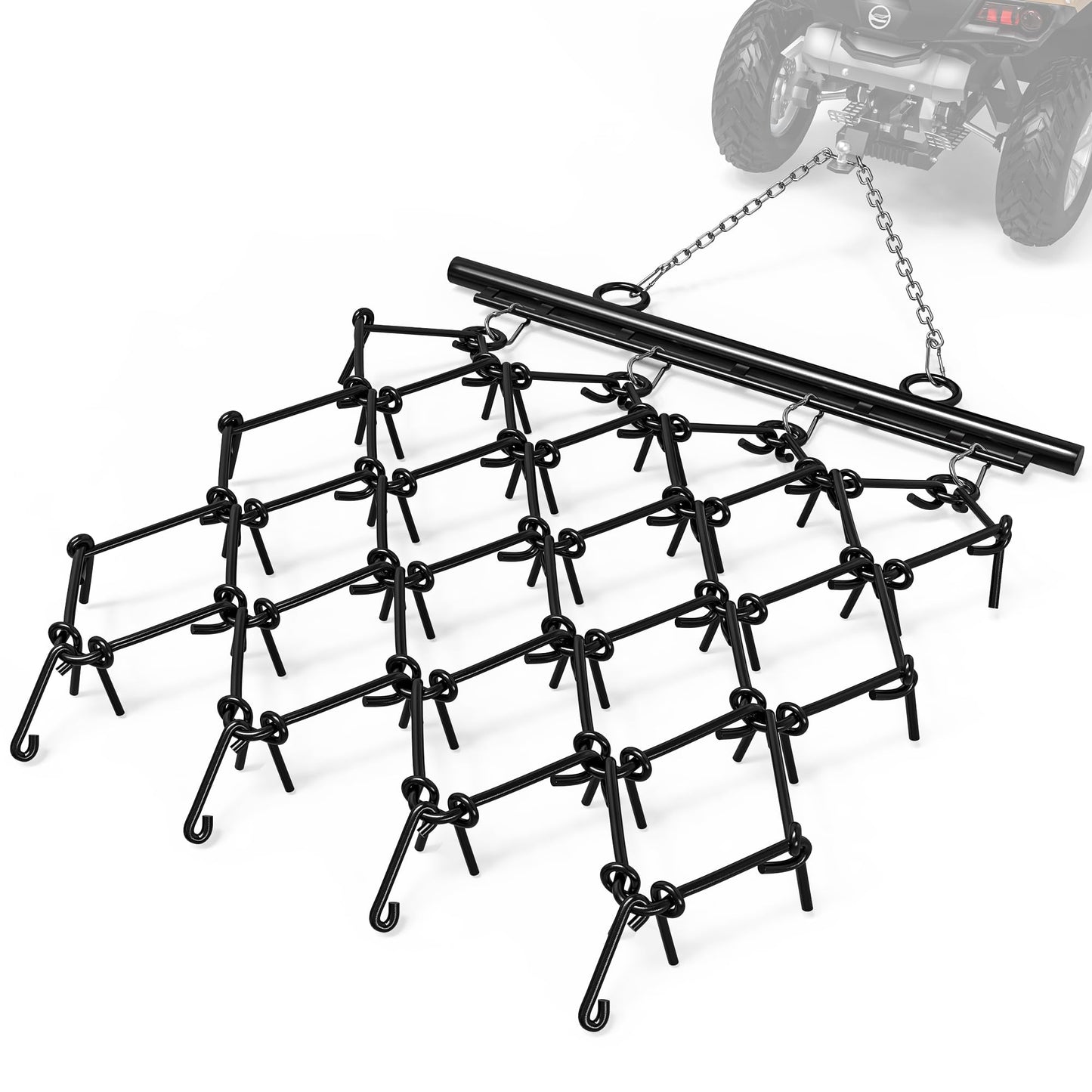 YINTATECH ATV Chain Drag Harrow 5'W x 4.5'L, 1/2'' Tines for Lawn Tractors, ATV & UTV Attachments