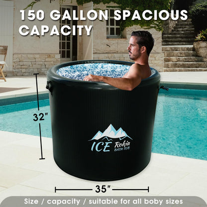 Rokia R XL 150-Gallon Inflatable Ice Bath Tub for Athletes – Water Chiller Compatible Cold Plunge Tub with 6-Layer Durable Design, Insulated Lid – Portable Recovery Tub for Indoor/Outdoor Use