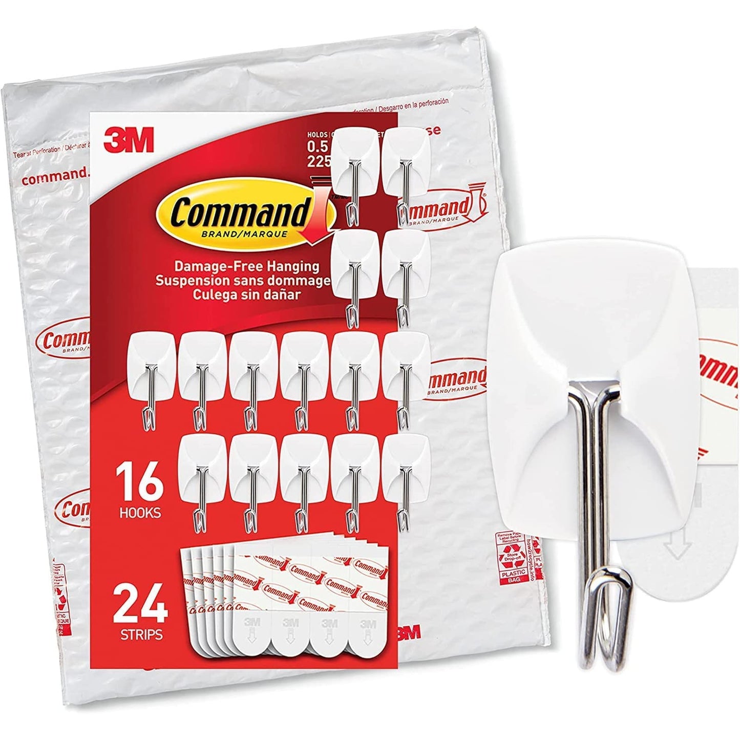 Command Small Wire Toggle Hooks, 16 Hooks and 24 Command Strips, Damage-Free Hanging Wall Hooks with Adhesive Strips, No Tools Adhesive Hooks for Hanging, Organization and Storage, Holds up to 0.5 lb