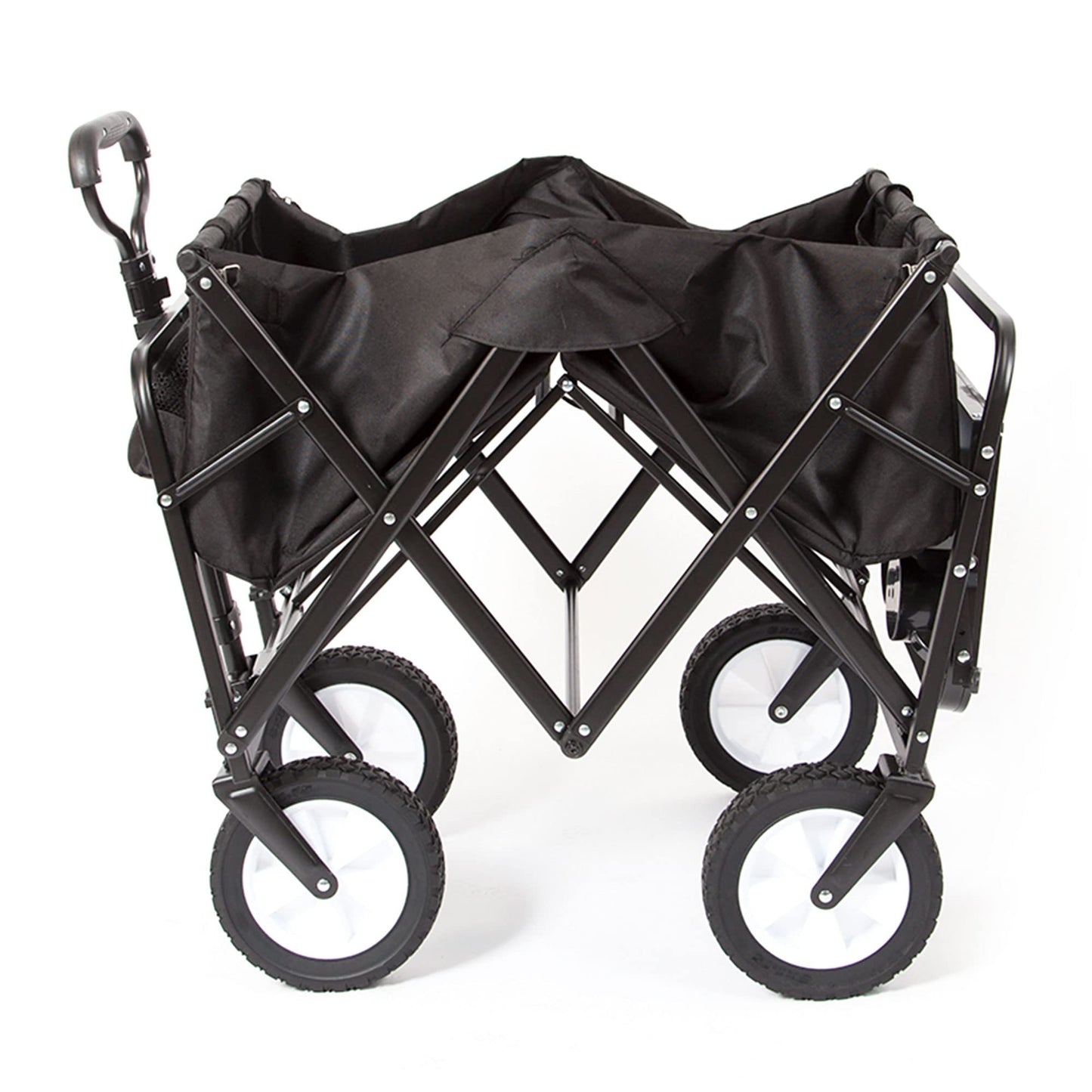 MacSports Collapsible Outdoor Utility Wagon with Folding Table and Drink Holders, Black