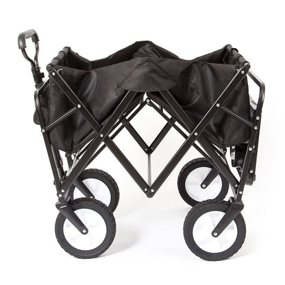 MacSports Collapsible Outdoor Utility Wagon with Folding Table and Drink Holders, Black