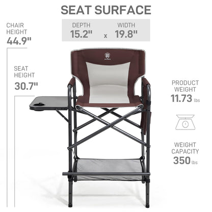 EVER ADVANCED 30.7" Seat Height Directors Chair for Makeup Artist with Side Table Easy Get in Out for Elderly Tall Camping Chair Supports 350lbs Red