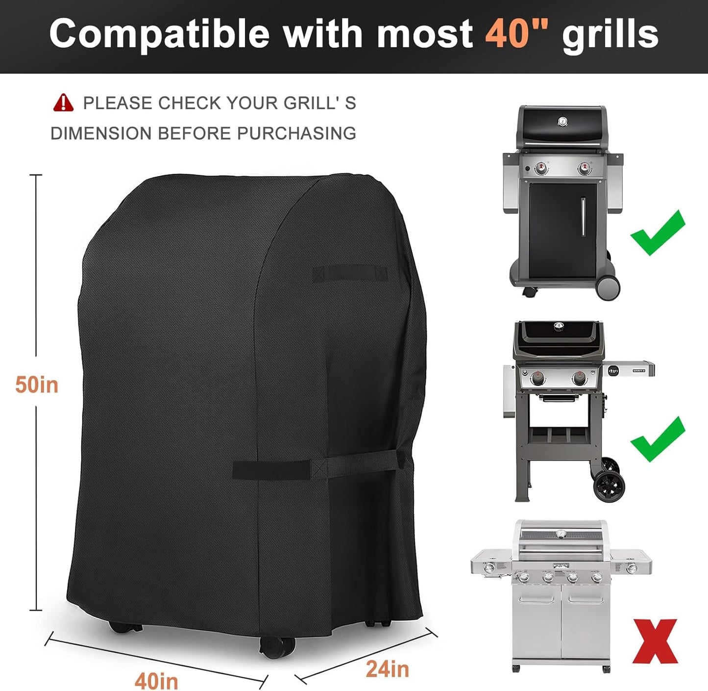 LBTING Grill Cover - 40-Inch Heavy Duty Waterproof & UV Resistant BBQ Cover for Most Brands