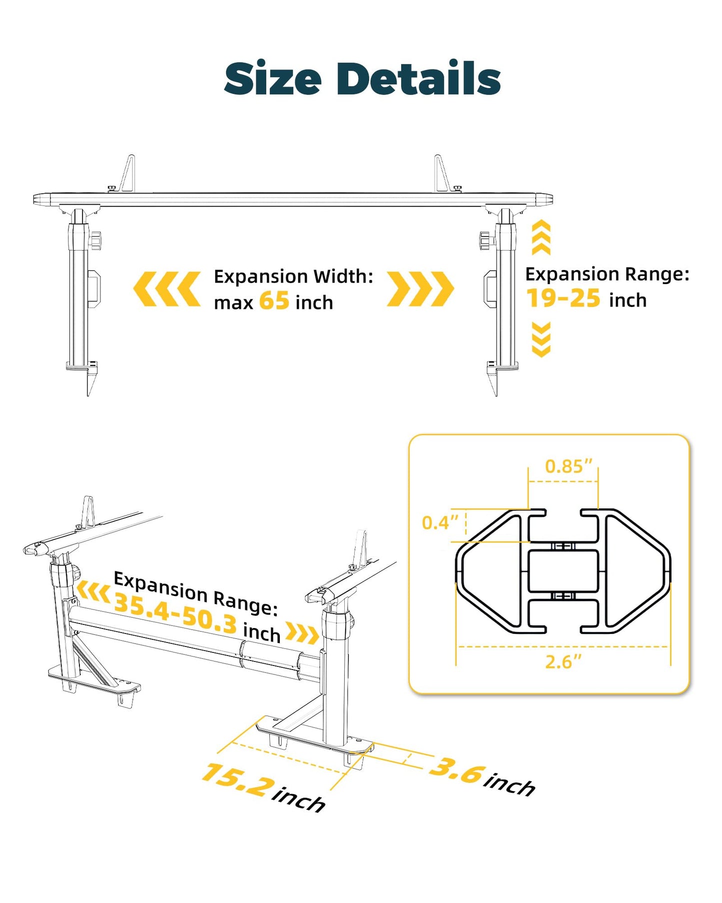 TRUMGETA Truck Bed Rack Fit for Toyota Tacoma & Jeep Gladiator with Bed Rails 900 LBS Load Adjustable Height 19"-25" Aluminum Ladder Rack with Side Bars
