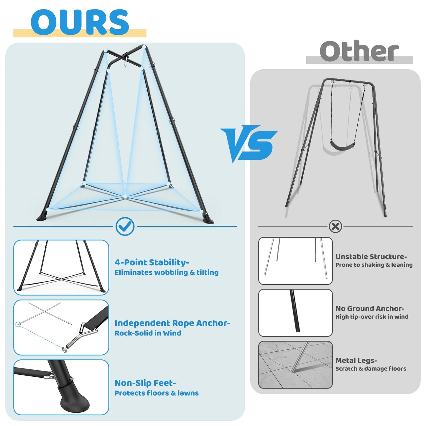 Swing Stand Frame with Sensory Pod Swings and Chair, Sensory Swing Set, X-Shaped Swing Frame, Heavy-Duty Metal Hammock Chair Stand for Adults Indoor and Outdoor 330LBS(Blue)