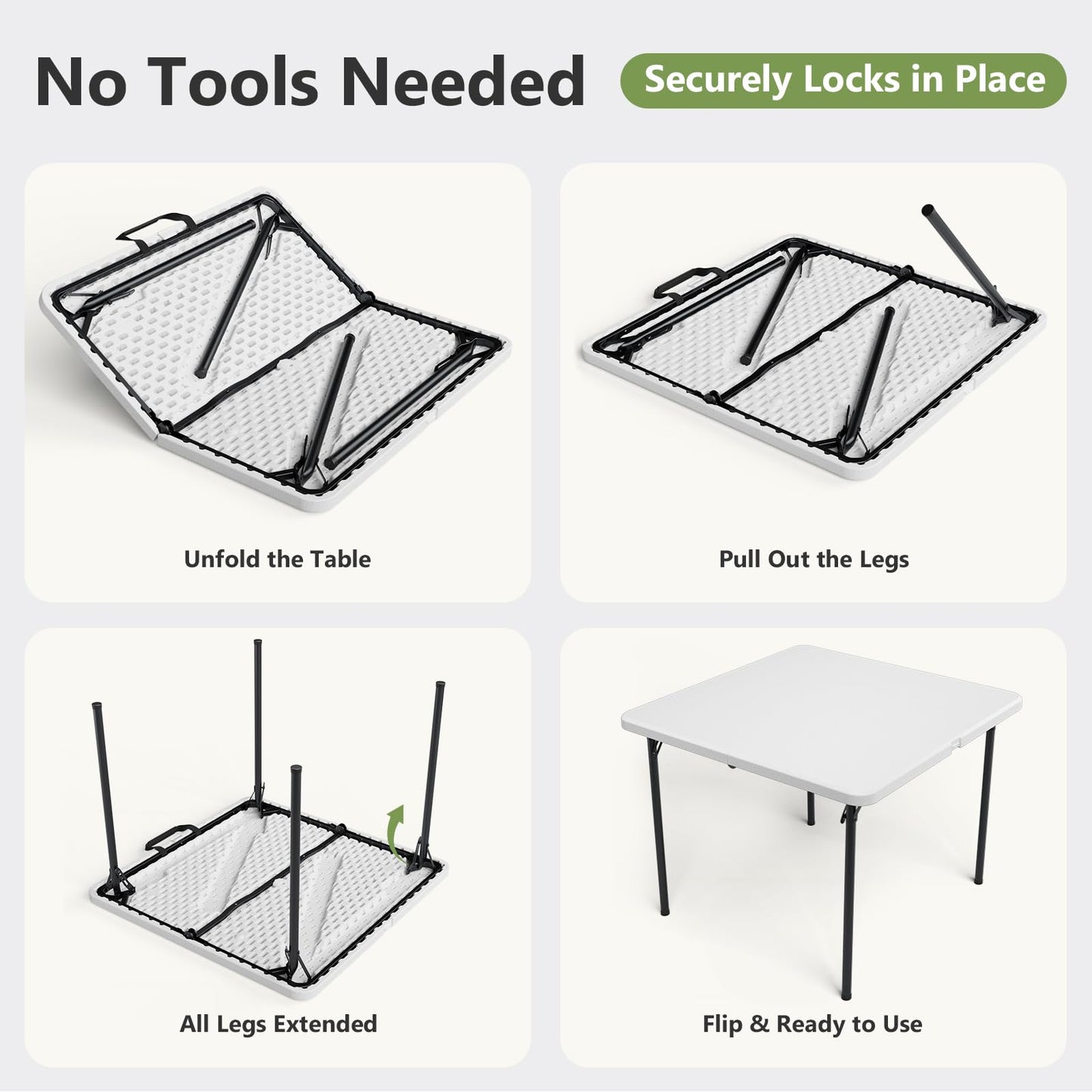 Folding Table 2 Pack, 36 Inch Square Foldable Card Tables, No Assembly Portable Folding Tables, Heavy Duty Fold-in-Half Tables with Carry Handles for Camping, Picnic, Parties, RV Travel & Indoor Use