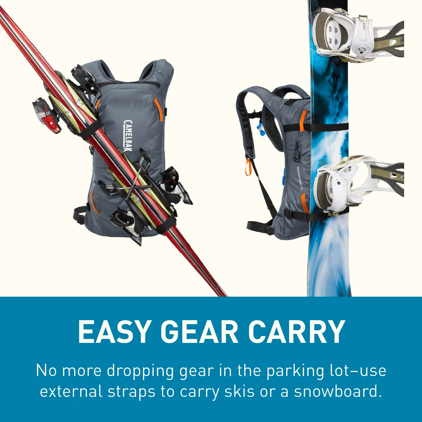 CamelBak Powderhound 12 Snow Hydration Pack with Ski and Snowboard Carry, Insulated Design for All Day Winter Riding, Grey/Orange