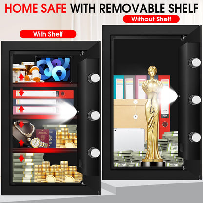 5.1 Cuft Large Home Safes Water and Fireproof with Digital Keypad & Key Lock, Fire Security Safes with 3 Removable Shelves, Anti-Pry Safe Box for Money Documents Jewelry, 23.62"H x14.96"W x 12.2"D