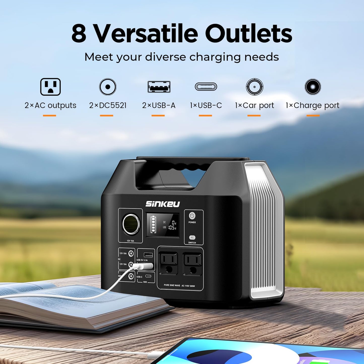 SinKeu Solar Generator with Panels Included - 300W Portable Power Station with 40W Solar Panel,256Wh (80000mAh) LiFePO4 Battery with USB DC AC Outlets for Home, Laptop, RV, Hurricane, Camping