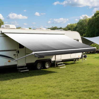 GEARMEISTER 16FT RV Awning Fabric Replacement, Heavy Duty 4-PLY Vinyl Fabric Camper Awning, Universal Outdoor Canopy for Camper, Trailer, Motorhome Awnings for All Awning Brands - Black Fade 15'2"