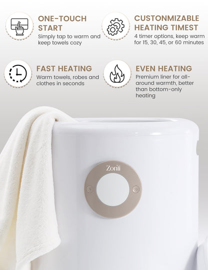 ZonLi Towel Warmer, Large Towel Warmers for Bathroom, Luxury Heated Towel Warmer Bucket, with Auto Shut-Off, Adjustable Timer, Scented Discs, Fits 2 Oversized Towels, Blankets, Bathrobes