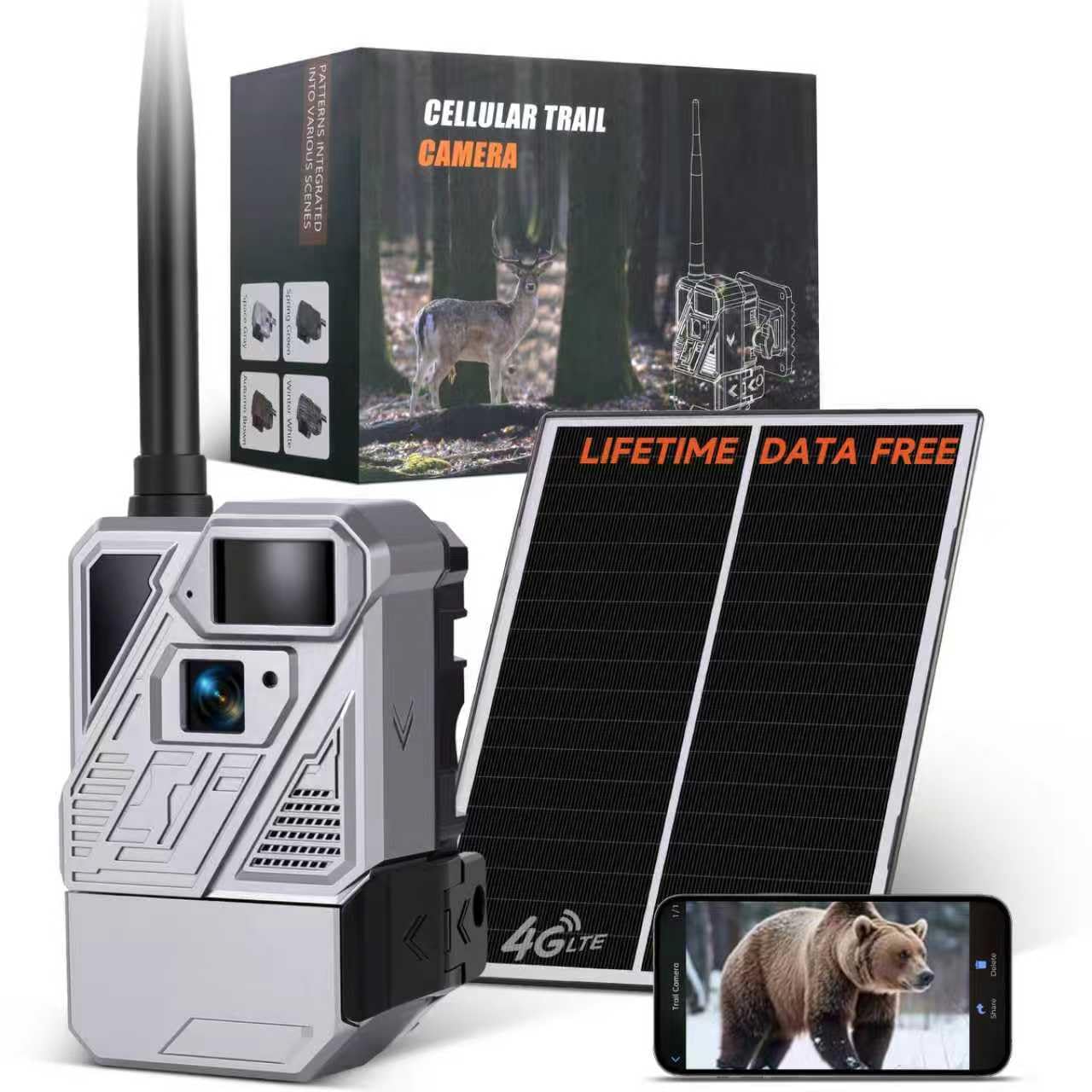 Zleo Lifetime Data-Free Cellular Hunting Trail Camera - Wildlife Game Cam Without Subscription - Remote Live Feed - Motion Activated - Low Glow IR - Solar Power - IP66 Waterproof - No Monthly Fee