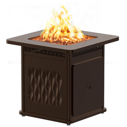 East Oak 28'' Propane Fire Pit Table, 50,000 BTU Steel Gas FirePit for Outdoor, Outside Patio Deck and Garden, CSA Certified Fire Table with Magnetic Lid, Cover-Storage Basket and Lava Rock, Brown