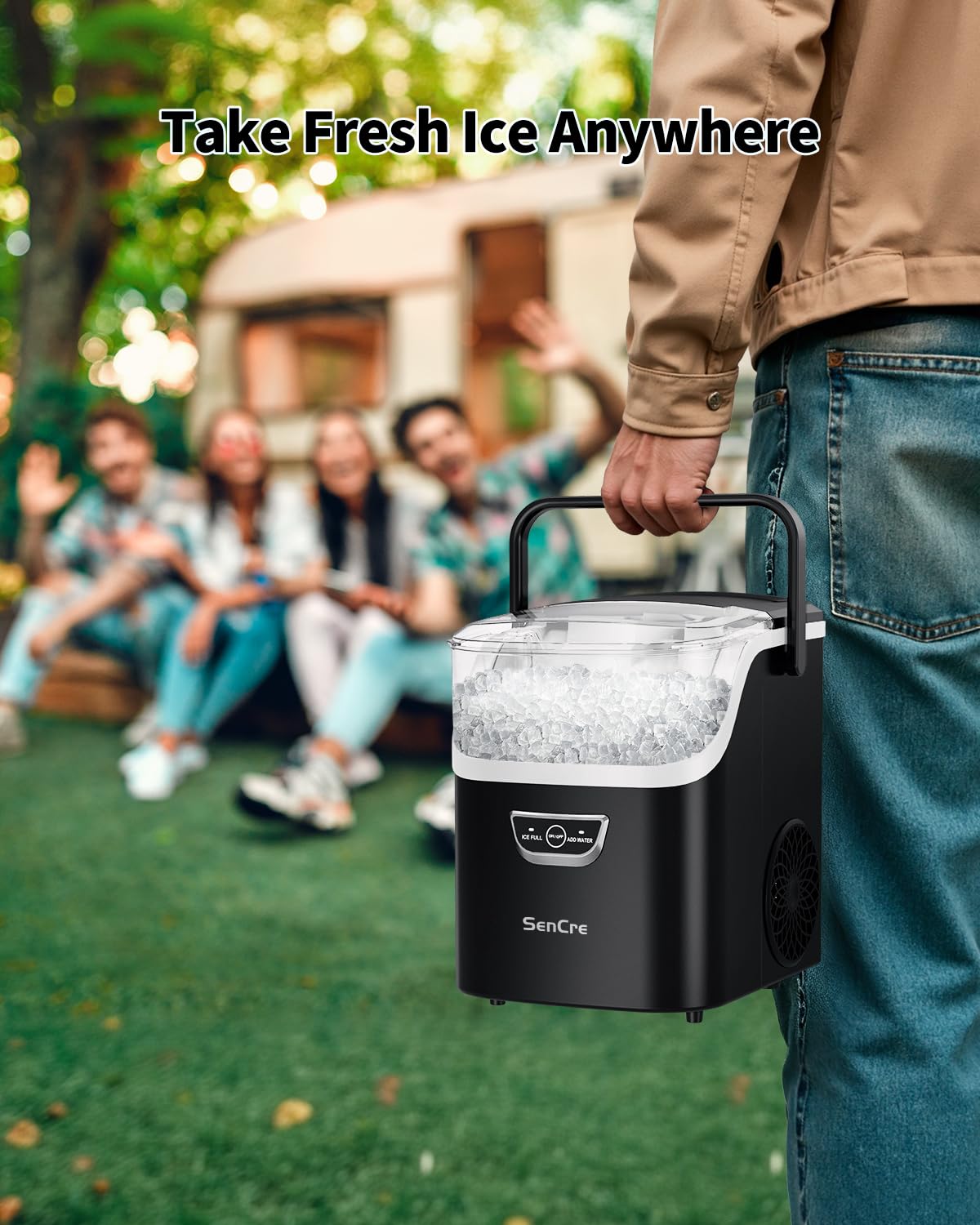 SenCre Nugget Ice Maker with Handle, 40lbs/Day Countertop Ice Maker Ready in 5 Mins, Soft Sonic Ice, Auto-Cleaning Ice Makers Portable Ice Machine for Home Kitchen Office Party & Large Families