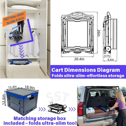 SST Collapsible Shopping Cart, 200LBS Capacity Multi Functional Utility Cart with 2 Storage Crate, Adjustable Handle Grocery Cart on Wheels for Grocery Shopping, Warehouse, Office, Supermarket