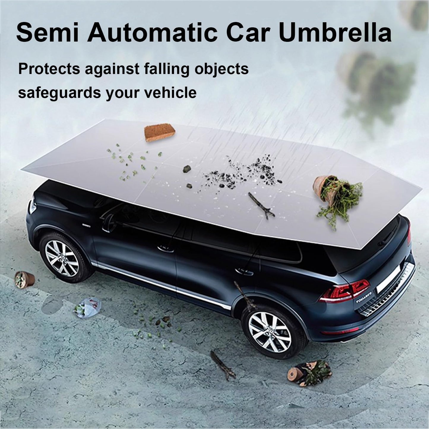 Semi Automatic Car Umbrella for Roof, Universal Car Tent with Bracket, 4.8M Portable Protection Carport, Folded Cars Sun Shade Movable Canopy for Sedan SUV