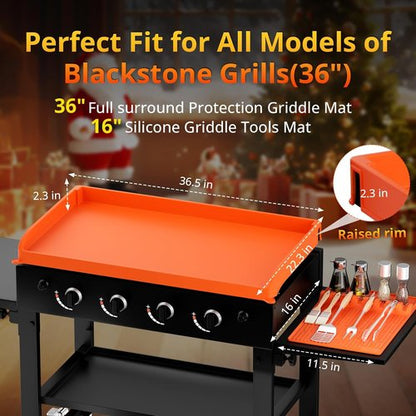 Blackstone Silicone Griddle Cover - Premium Food-Grade BBQ Mat with 16" Spatula & Drip Pad
