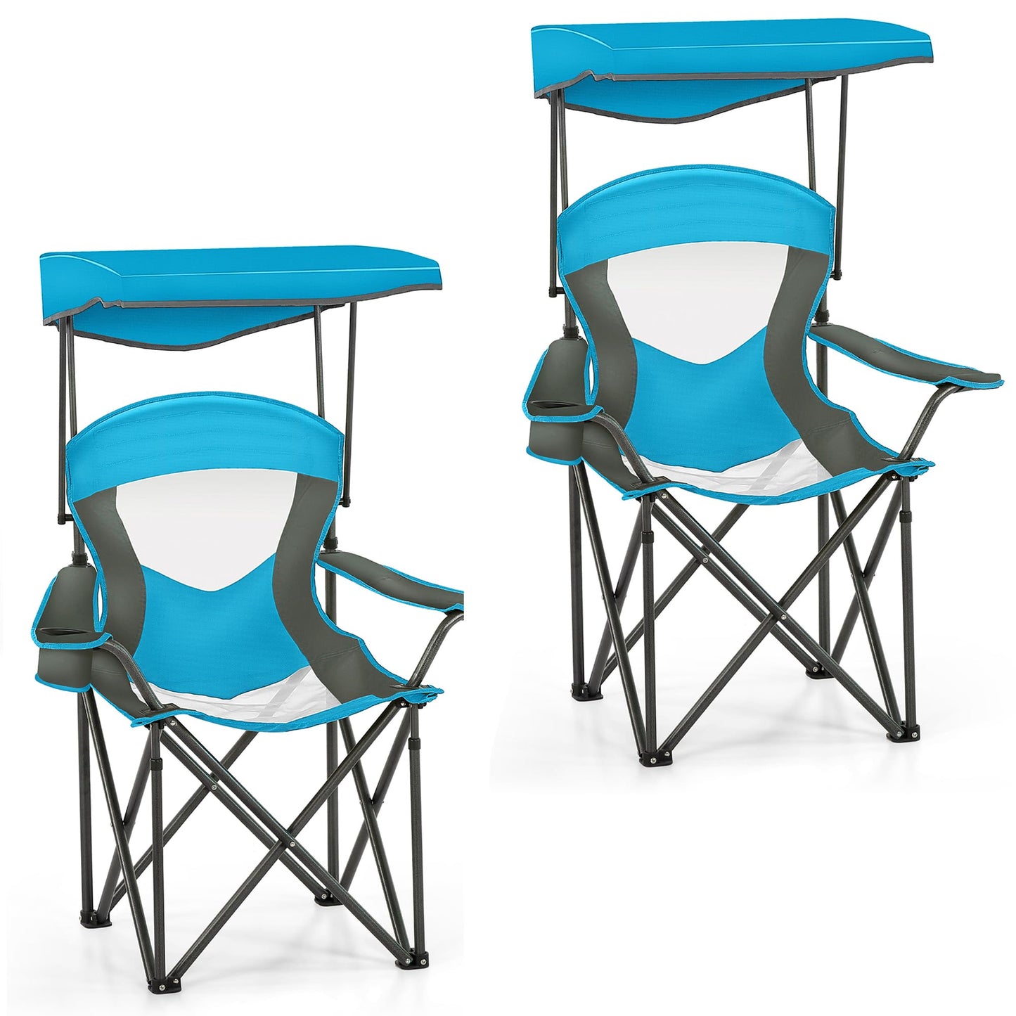 HIGH POINT SPORTS Heavy Duty Canopy Lounge Chair Sunshade Hiking Travel Chair, Foldable Canopy Shade Chair for Outdoor, Camping, Patio, Support 350 LBS, 2 Pack, Enamel Blue