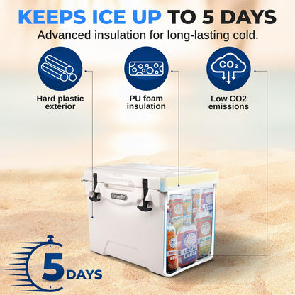 SereneLife Ultra-Tough 25 Quart Rotomolded Cooler Box, Holds Upto 36 Cans, Keeps Ice Up to 5 Days, Heavy-Duty Insulated Portable Ice Chest Box, Ideal for Travel, Camping, Beach, and Outdoor Adventures