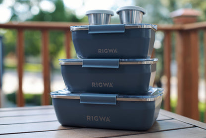 RIGWA REX TRIO SET - SLATE, Includes 26 oz, 36 oz, & 46 oz Insulated Lunch Boxes, 2 Dressing Containers