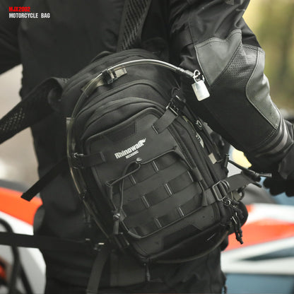 Rhinowalk Motorcycle Tank Bag Travel Luggage Motorcycle Backpack with 1.5L Water Bladder MOLLE System Fits Honda Yamaha Suzuki Kawasaki Harley-Black
