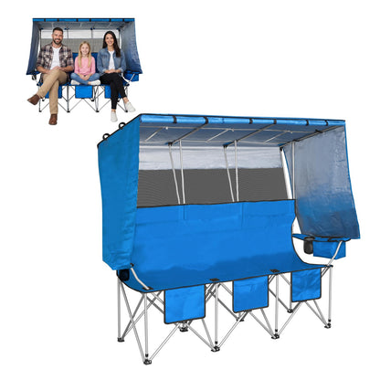 BESTHLS 3 Person Camping Chair with Canopy Shade Oversize Folding Beach Chair with 3 seat for Camp Outdoor Concert Sports（Blue
