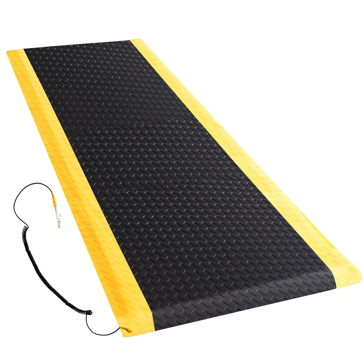 Drydiet 1 Pcs 2'x6' Anti Fatigue Mat Industrial, ESD Conductive Pad with Ground Wire, Heavy Duty Ergonomic Standing Floor Mat for Commercial Work, Shop Stand, Thick 3/4" Black with Yellow Border