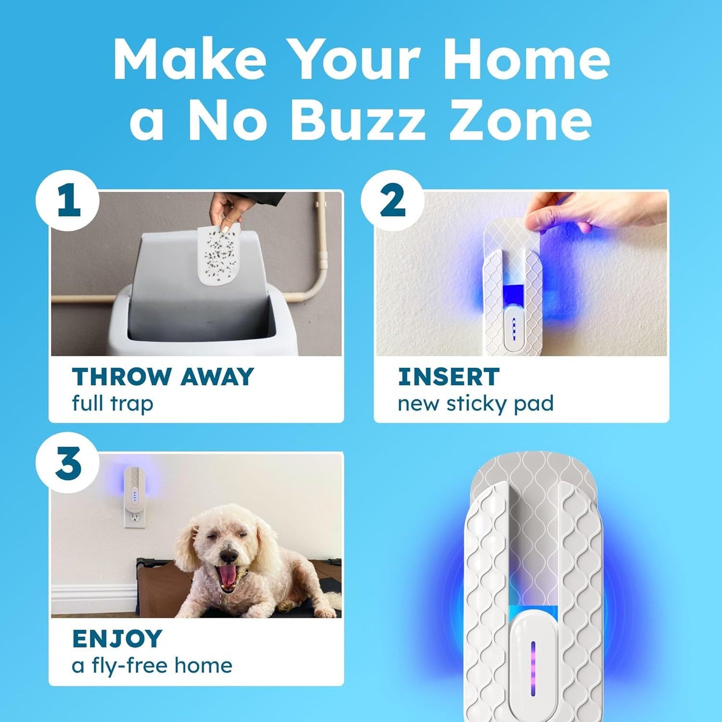 BugMD No Buzz Zone Fruit Fly Traps for Indoors with Honey Scent Bait & UV Light – Gnat Traps for House Indoor, Plug in Fly Trap Indoor, Bug Zapper Alternative, Mosquito Trap for Home (6-Pack)