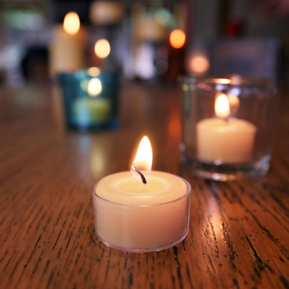 Bluecorn Beeswax Tea Light Candles, 100% Pure Natural Bees Wax, Ivory White Tea Lights, Fragrance Free, Paraffin & Soy Free Candle Wax, Clean Burning, Long Lasting (4-5 Hrs), American Made, 24 Pack
