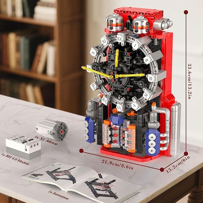 Mould King Cyberpunk Clock Building Blocks Set 10187 1601 PCS App-Controlled Engine Clock Model with Battery &amp Motor Functional Desk Clock for Adults Age 14+