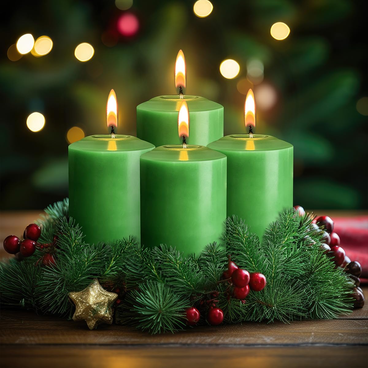 12 Pack 2x3 Hand Poured Dripless Pillar Candles, Green Soy Candles