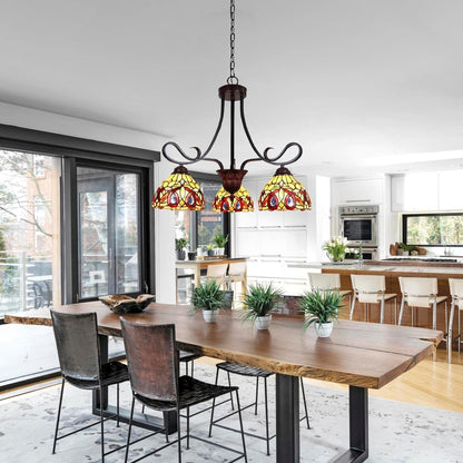 Chloe Lighting Mini Chandelier, Victorian Tiffany-Style, 3 Lights, 25in Wide, Dark Bronze, Multicolor, Model CH33353VR25-DD3