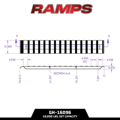 GEN-Y Hitch Heavy Duty Aluminum Loading Ramps - Set of 2, 8 Feet Long x 15 Inches Wide, 10000 lbs Capacity, Hybrid Hook and Plate Ends, Serrated Cross Rungs for Maximum Traction