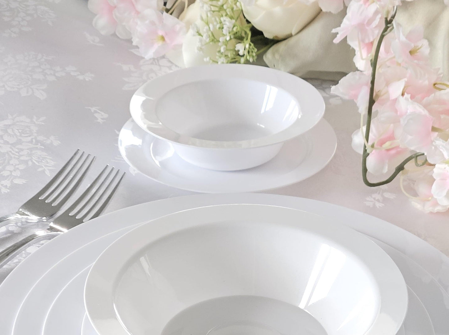 OCCASIONS 120 Pack Disposable Plastic Dessert Plates 6.25" - Heavy Duty Fancy China-Like Look, Salad/Appetizer/Cake for Wedding Party, BPA Free, Recyclable Dinnerware Set (Plain White)