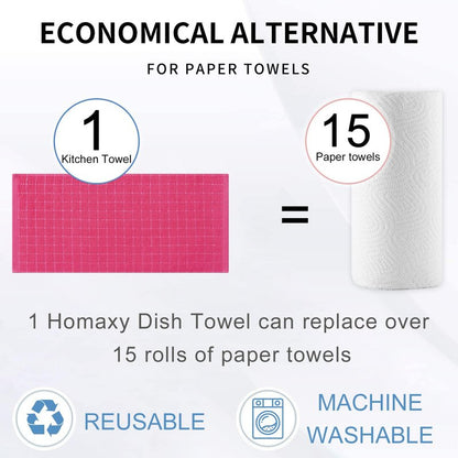Homaxy 100% Cotton Terry Kitchen Towels(Rose Red, 13 x 28 inches), Checkered Designed, Soft and Super Absorbent Dish Towels, 4 Pack