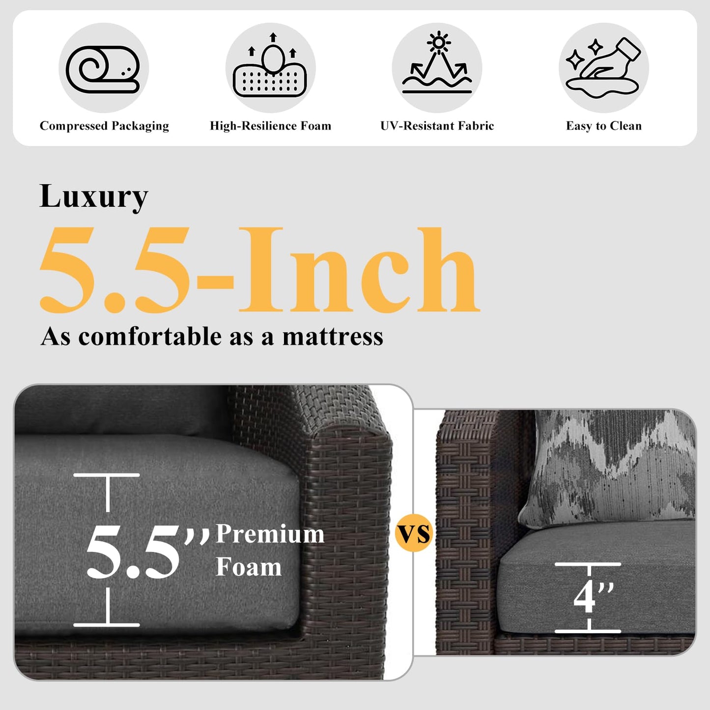 CDCKHX Replacement Cushions for Outdoor Furniture Recliner with Footrest,Wicker Reclining Patio Lounge Chair Cushions Deep Seat,Indoor or Outdoor(ONLY Cushion) (3, Dark Gray, 23.82 * 27.95 * 5.5in)