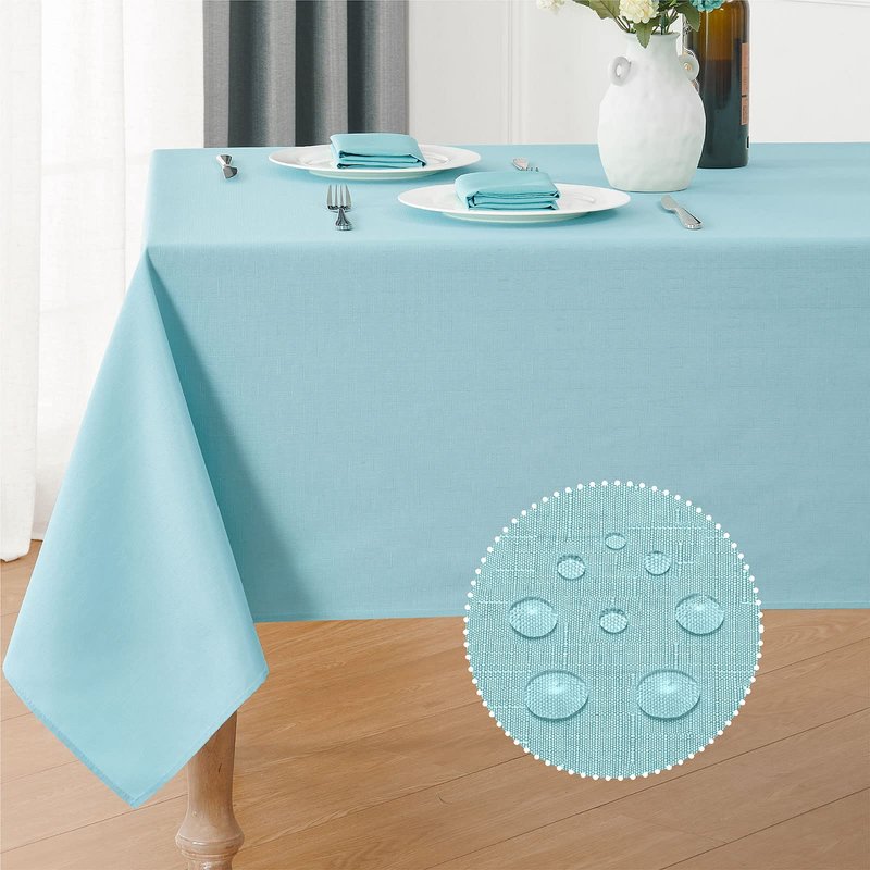 Veblandy Rectangle Tablecloth Waterproof 60x84 inch Linen Textured Table Cloth Stain and Wrinkle Resistant Washable, Decorative Fabric Table Cover for Dining, Party and Camping, Aqua