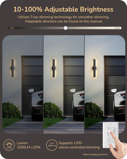 EDISHINE LED Outdoor Wall Lights 2 Pack Dimmable 3000K 4000K 5000K 15.7in Black Modern Sconce IP65 Waterproof