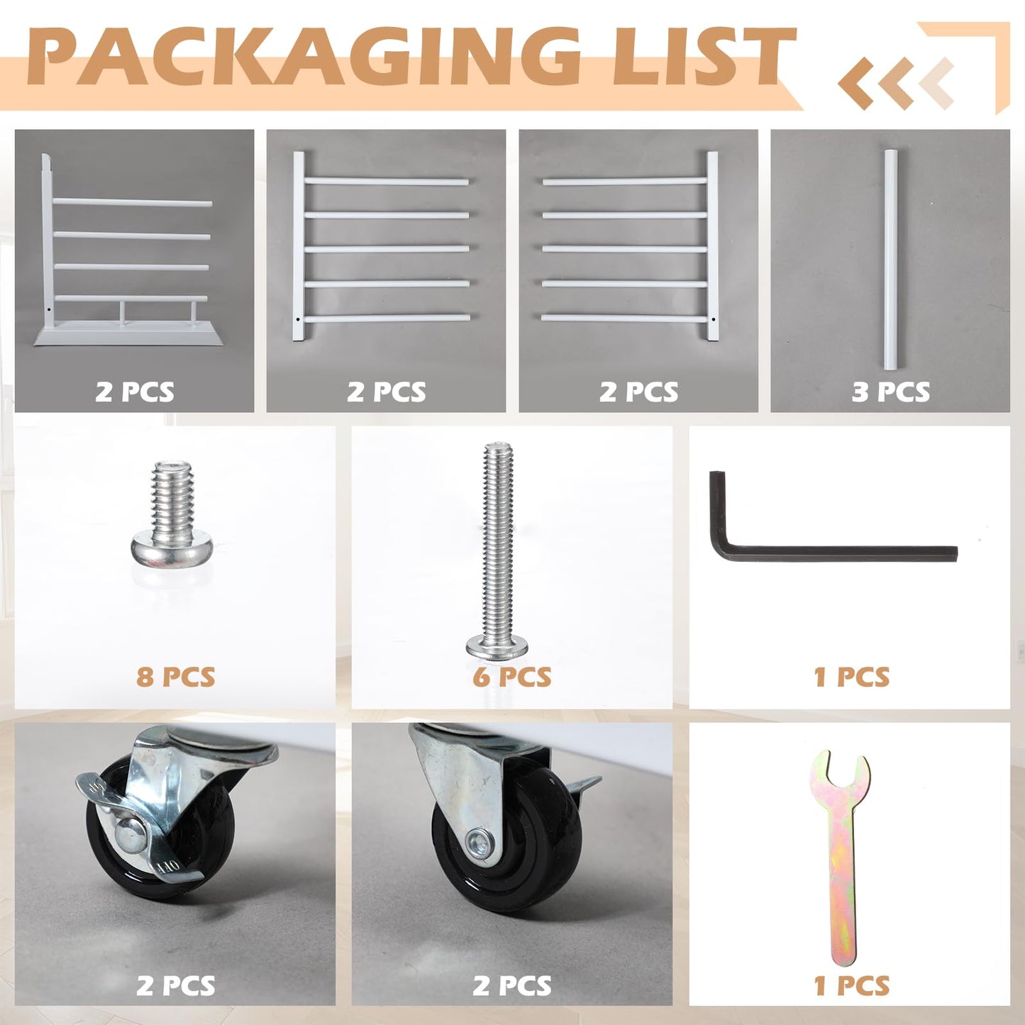 Colingmill 1 Pack 15 Tier Cabinet Doors Paint Drying Rack with Casters 16 in Rods 20 in Base White Powder Coated 15lbs/Shelf Iron Detachable Crossbars Space Saving for Painted Wood Panels Doors
