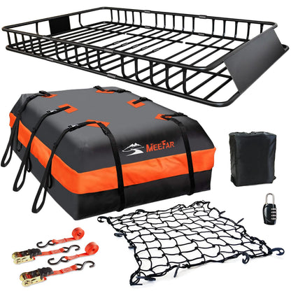 Roof Rack Carrier Carrier Basket 65"*39"*6"+Waterproof Bag 20 Cubic Feet(51"*40"*17"),and Cargo Net with Attachment Hooks,Ratchet Straps.200 Lbs Capacity,Universal Rooftop Large Size Roof Rack Update