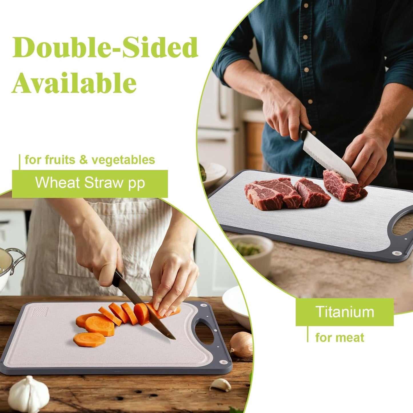 Titanium Cutting Board - Double-Sided Food Grade Board | Large 15”x10” Easy-Clean Dark Gray