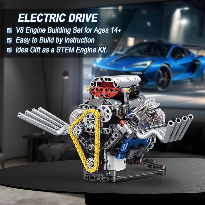 HIGH GODO V8 Engine Kits That Runs DIY Car Engine Model Kit for App Control Build Your Own Visible Engine Model Toy with Motor and Lights STEM Model Engine for Teens Adults 14+ (665 PCS)