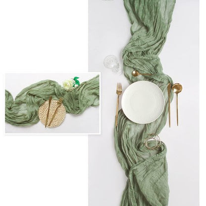 FEXIA Cheesecloth Table Runner Sage Green for Woodland Baby Shower Bridal Wedding Decoration Gauze Rustic Table Runner for Party First Communion Centerpiece Engagement 35x120 Inches