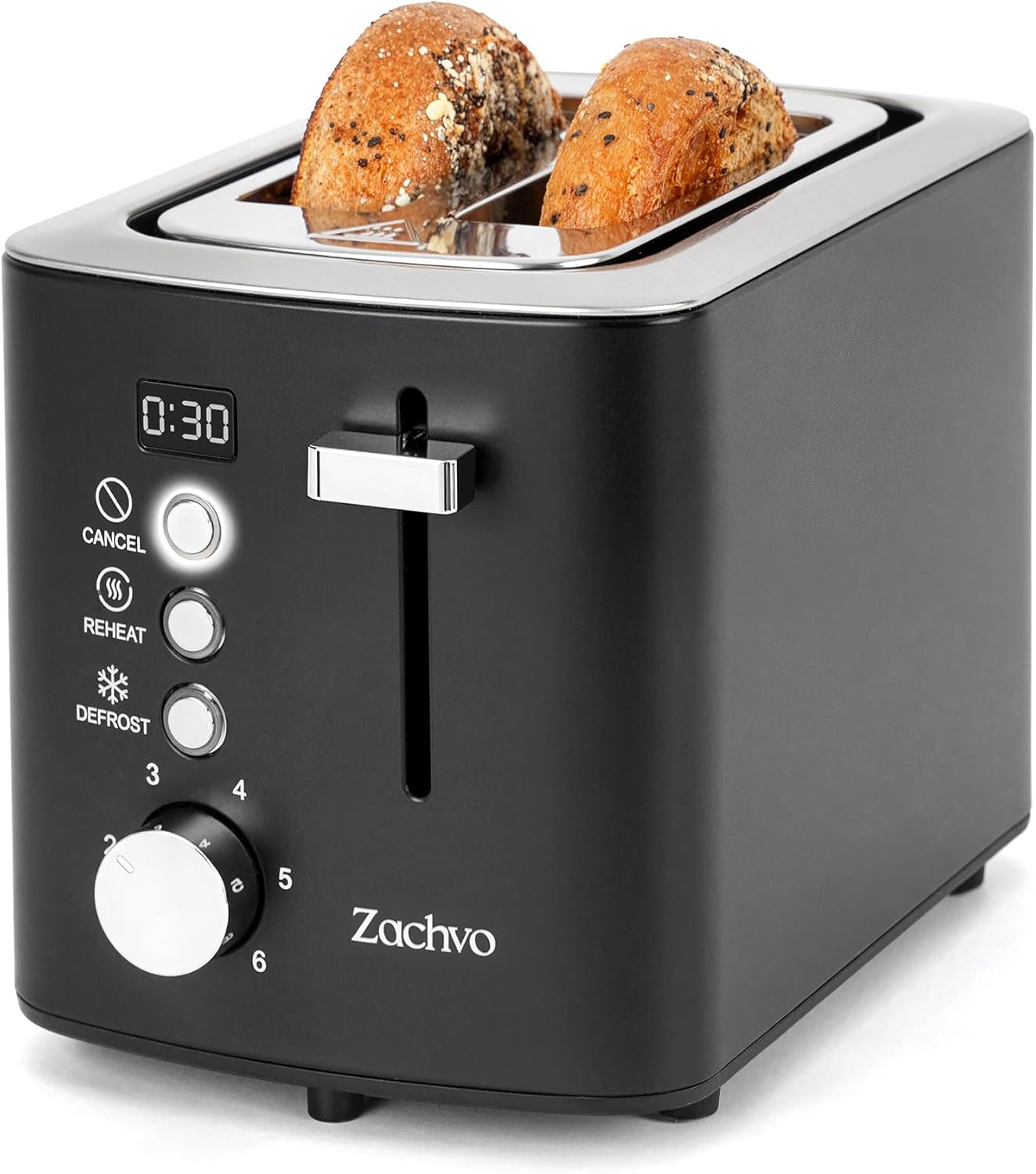 Skiennix 2-Slice Toaster - Wide Slots for Bread & Bagels, Stainless Steel with Digital Countdown, Black