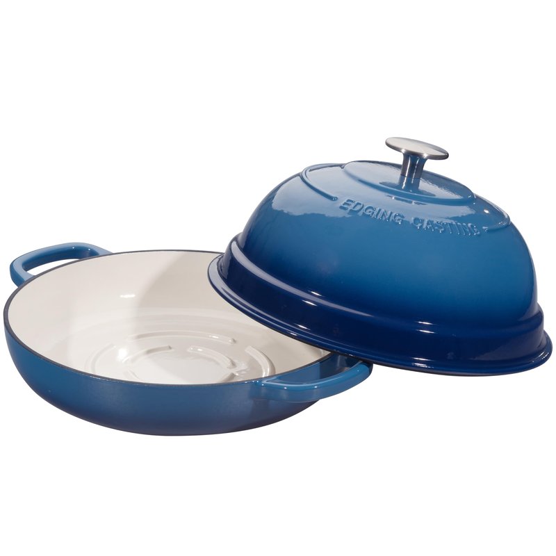 EDGING CASTING Enameled Cast Iron Dutch Oven Pot with Lid, Round Bread Oven for Homemade Sourdough Bread Baking, 6 Quart, Lake Blue