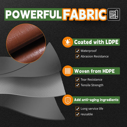 RAINDEWAY 20x40 Feet Super Heavy Duty 18 Mil Brown Poly Tarp Cover, UV Resistant, Weatherproof, Multipurpose Waterproof Poly Tarp with Grommets and Reinforced Edges